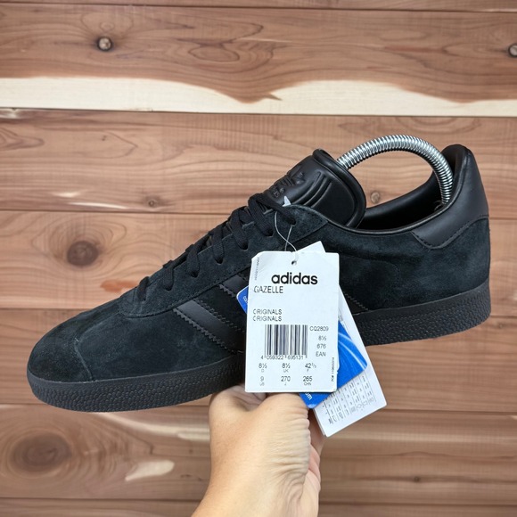 Adidas‎ Gazelle Originals Triple Black Suede Leather Sneakers Mens Shoes size 9 - Picture 11 of 14
